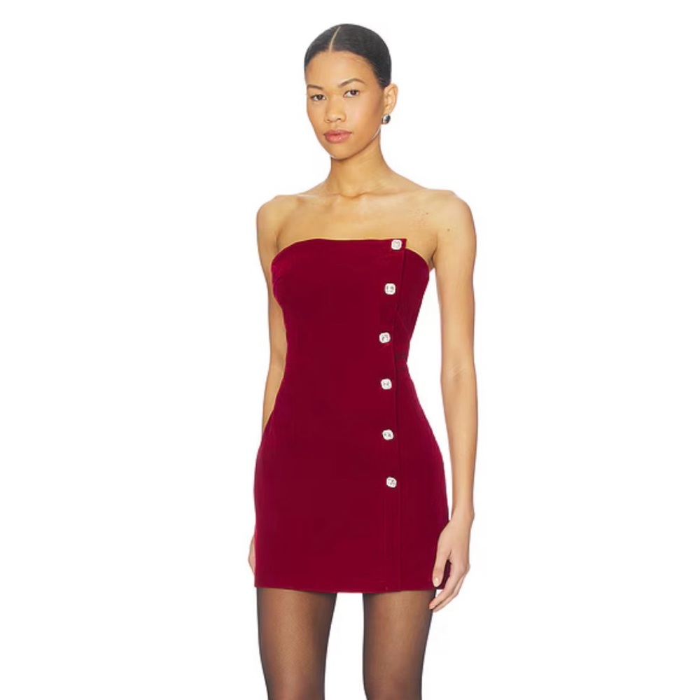 Revolve Superdown Red Velvet Veronica Holiday mini strapless dress XS